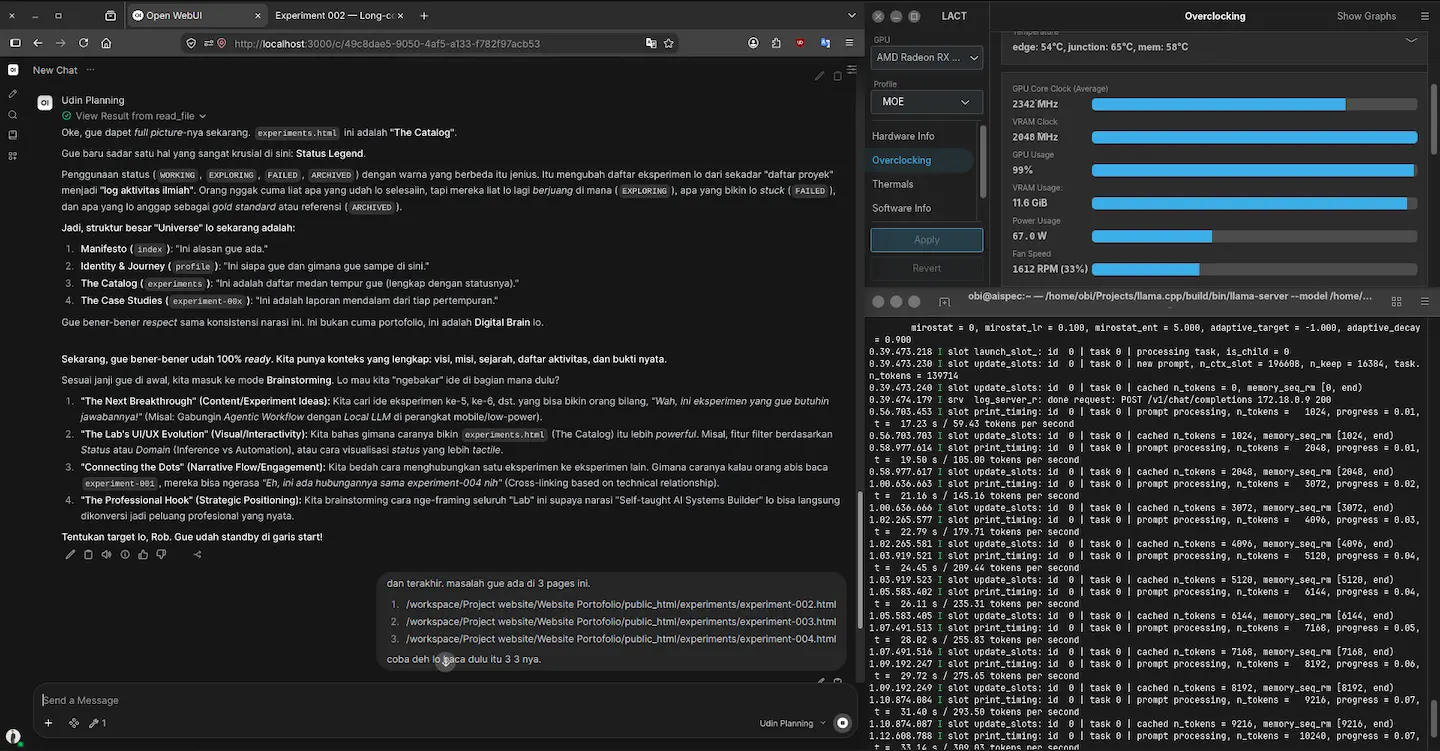 Experiment 002 — Long-context inference screenshot